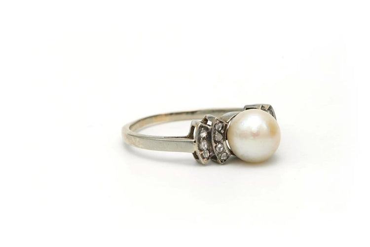 Bague 55 Bague Art déco en or blanc 18 carats avec perle et diamants 58 Facettes 22271
