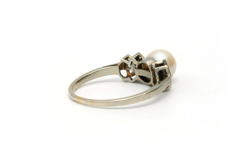 Bague 55 Bague Art déco en or blanc 18 carats avec perle et diamants 58 Facettes 22271