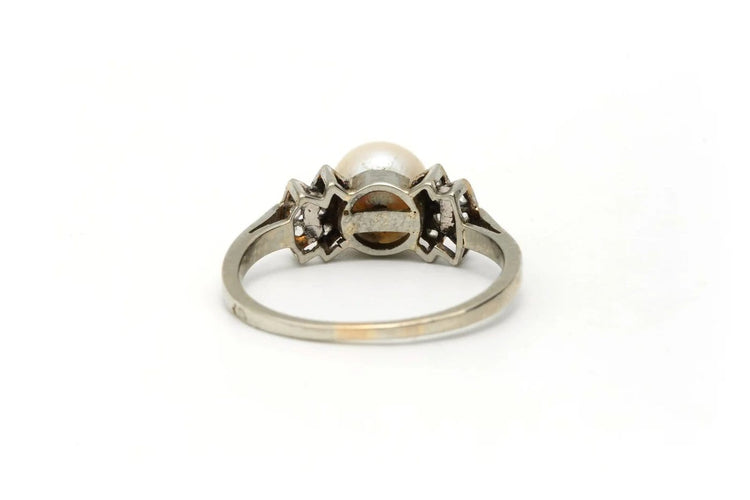 Bague 55 Bague Art déco en or blanc 18 carats avec perle et diamants 58 Facettes 22271
