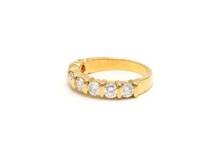 Bague 53 Alliance demi-américaine contemporaine en or jaune et diamants 58 Facettes 22349