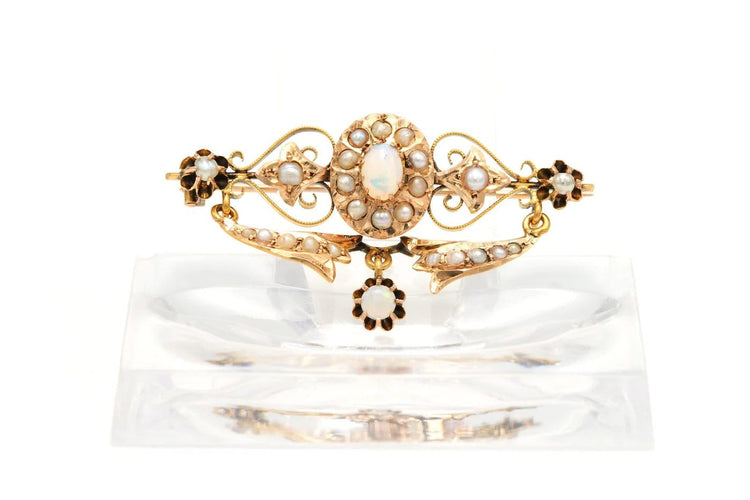 Broche Art nouveau - Broche en or jaune, opales et perles 58 Facettes 22208