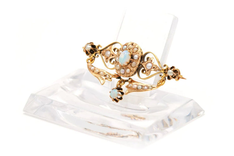 Broche Art nouveau - Broche en or jaune, opales et perles 58 Facettes 22208