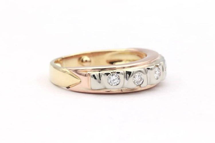 Bague 47 Alliance demi-américaine en or tricolore 18 carats et diamants (0,20 ct) 58 Facettes 19455