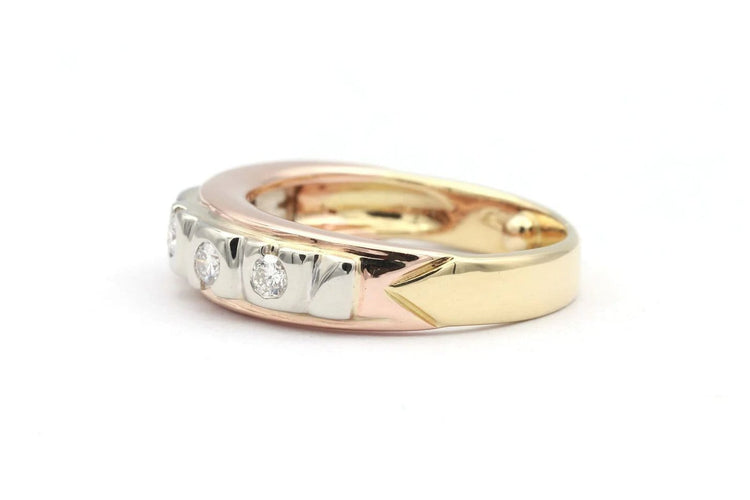 Bague 47 Alliance demi-américaine en or tricolore 18 carats et diamants (0,20 ct) 58 Facettes 19455