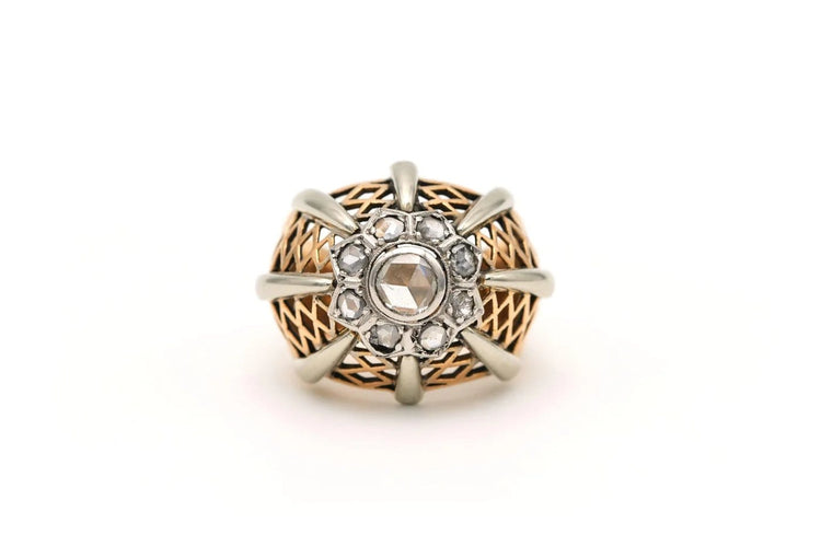 Bague 52 Bague Art déco sertie de diamants taille rose en or jaune et blanc 18 carats 58 Facettes 17664