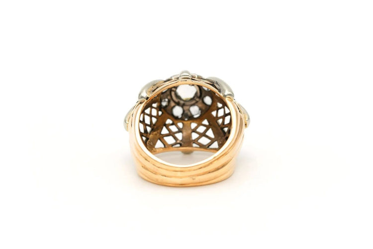Bague 52 Bague Art déco sertie de diamants taille rose en or jaune et blanc 18 carats 58 Facettes 17664