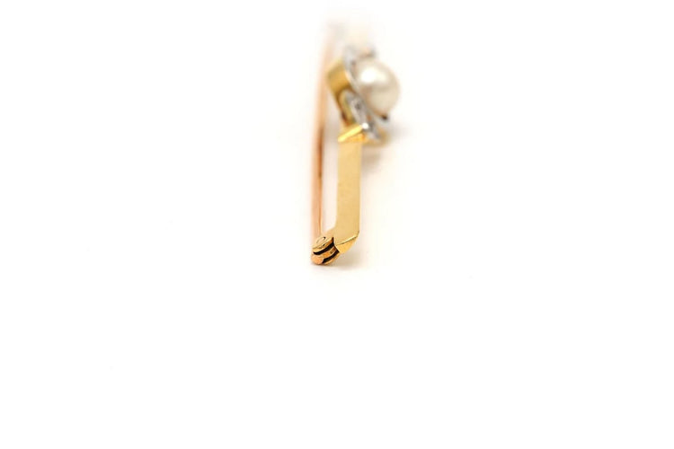 Broche Broche Art Déco en or jaune 18 carats, perles et diamants taille rose 58 Facettes B215