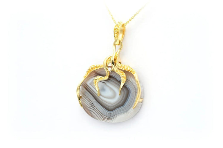 Pendentif Pendentif années 70 en or jaune 18 carats, agate et diamant 58 Facettes B673