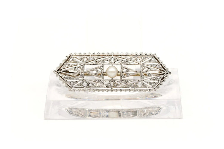 Broche Broche Art déco en or blanc avec perle et diamants 58 Facettes B658