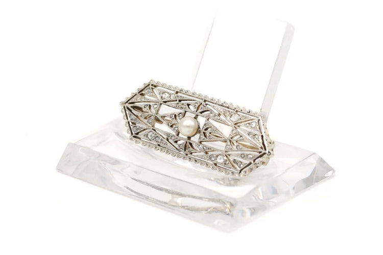 Broche Broche Art déco en or blanc avec perle et diamants 58 Facettes B658