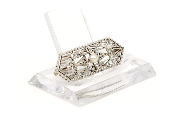 Broche Broche Art déco en or blanc avec perle et diamants 58 Facettes B658