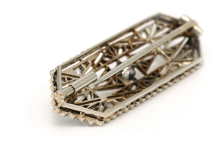 Broche Broche Art déco en or blanc avec perle et diamants 58 Facettes B658