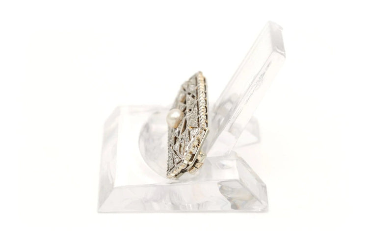 Broche Broche Art déco en or blanc avec perle et diamants 58 Facettes B658