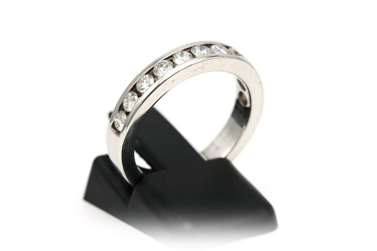 Bague 53 Alliance demi-américaine - Bague en or blanc 18 carats et diamants 58 Facettes 22703