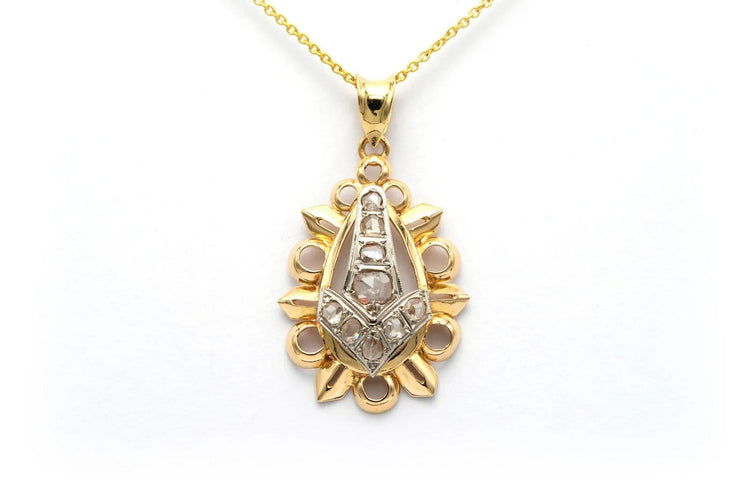 Pendentif Pendentif Art déco en or jaune et or blanc 18 carats, diamants taille rose 58 Facettes 22686