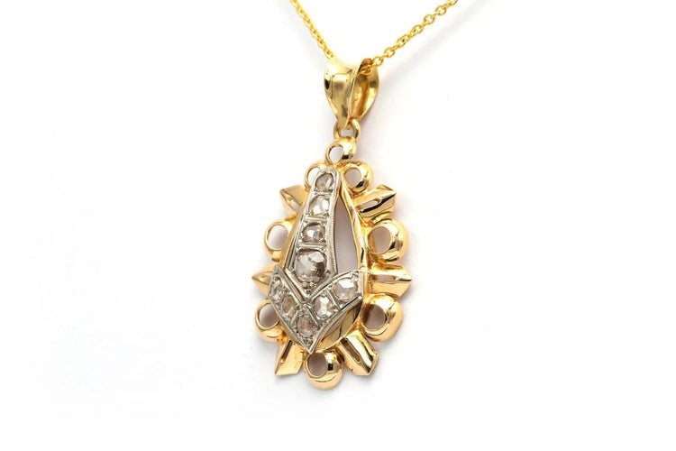 Pendentif Pendentif Art déco en or jaune et or blanc 18 carats, diamants taille rose 58 Facettes 22686