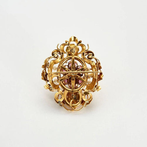 Broche Broche Napoléon III à décor floral en or jaune et diamant, grenats 58 Facettes