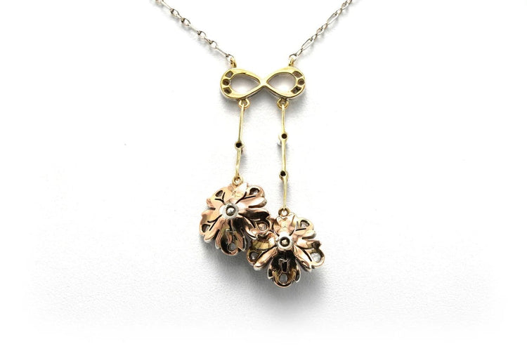 Collier Collier Art nouveau en or jaune 18 carats, argent et diamants taille rose 58 Facettes 21861