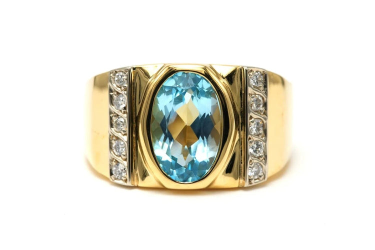 Bague 54 Manfredi - Bague contemporaine en or jaune, topaze et diamants 58 Facettes 22803