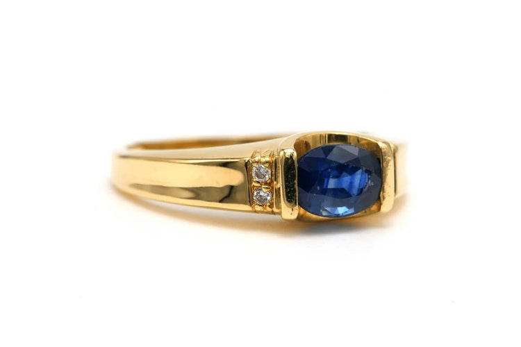 Bague 55 Bague contemporaine en or jaune, saphir et diamants 58 Facettes 22817