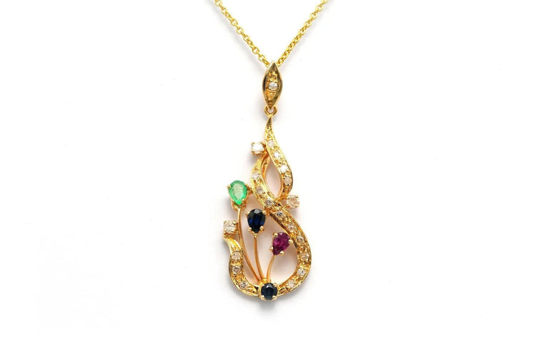 Pendentif Pendentif contemporain en or jaune 18 carats, pierres multiples et diamants 58 Facettes 22832