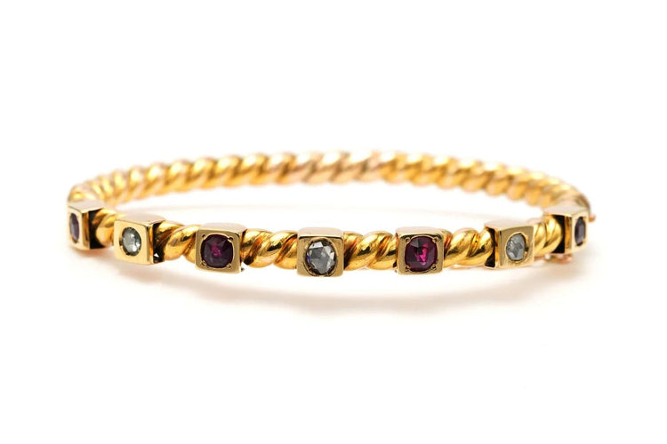 Bracelet Bracelet Napoléon III - Bracelet en or jaune 18 carats, rubis et diamants rose 58 Facettes 22868