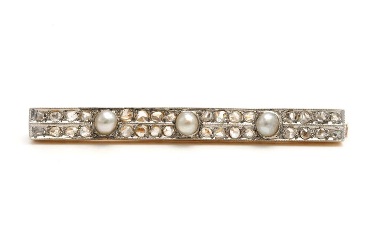 Broche Broche Art déco en or jaune 18 carats, perles et diamants taille rose 58 Facettes 21629