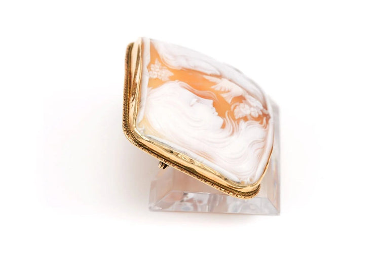 Broche Broche Art nouveau en or jaune 14 carats sertie d’un camée coquillage 58 Facettes 22921