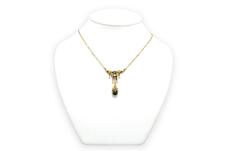 Collier Collier Art nouveau en or jaune 18 carats avec tourmalines, perles et diamants 58 Facettes 22936