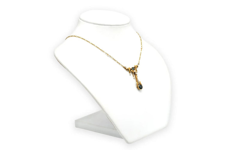 Collier Collier Art nouveau en or jaune 18 carats avec tourmalines, perles et diamants 58 Facettes 22936