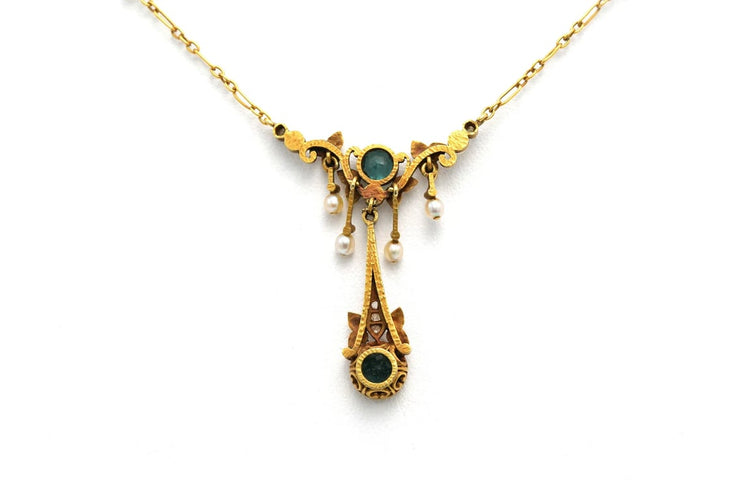 Collier Collier Art nouveau en or jaune 18 carats avec tourmalines, perles et diamants 58 Facettes 22936