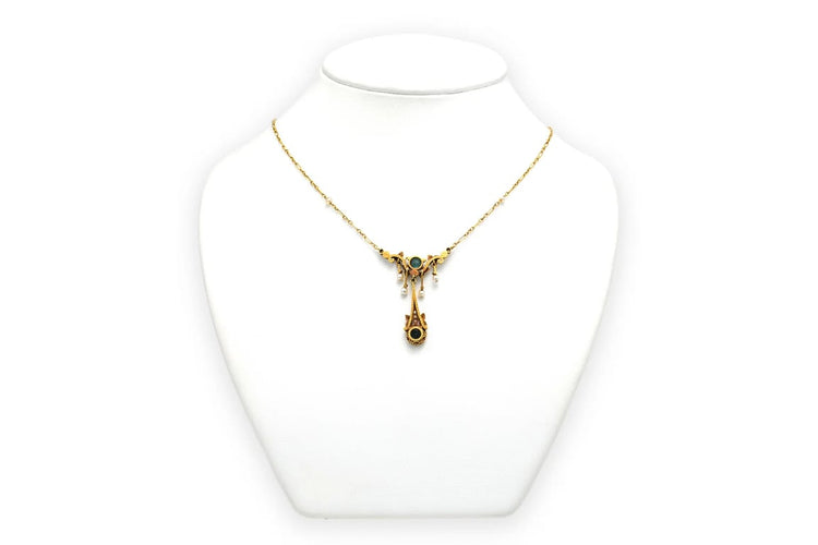 Collier Collier Art nouveau en or jaune 18 carats avec tourmalines, perles et diamants 58 Facettes 22936