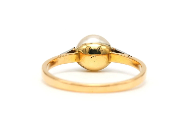 Bague 55 Bague Art déco en or jaune et blanc 18 carats, perle et diamants 58 Facettes 22867
