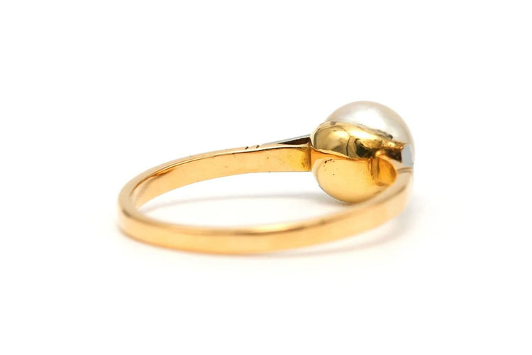 Bague 55 Bague Art déco en or jaune et blanc 18 carats, perle et diamants 58 Facettes 22867