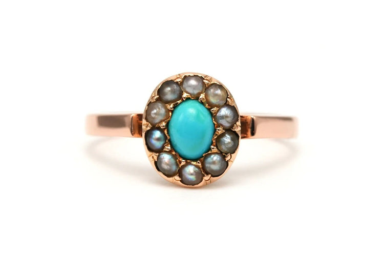 Bague 52 Napoléon III - Bague en or jaune, turquoise et perles 58 Facettes 23013