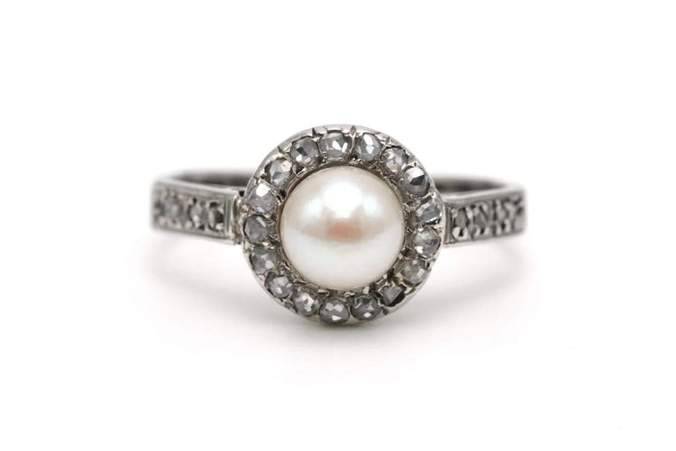 Bague 49 Art déco - Bague en or blanc, perle et diamants 58 Facettes B730