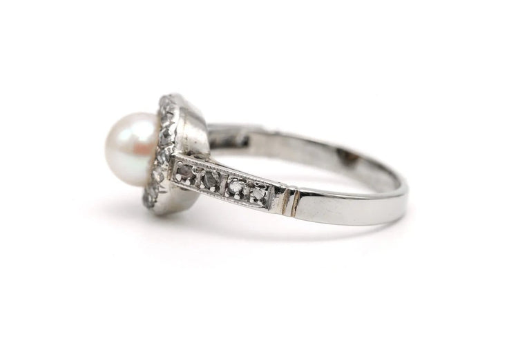 Bague 49 Art déco - Bague en or blanc, perle et diamants 58 Facettes B730
