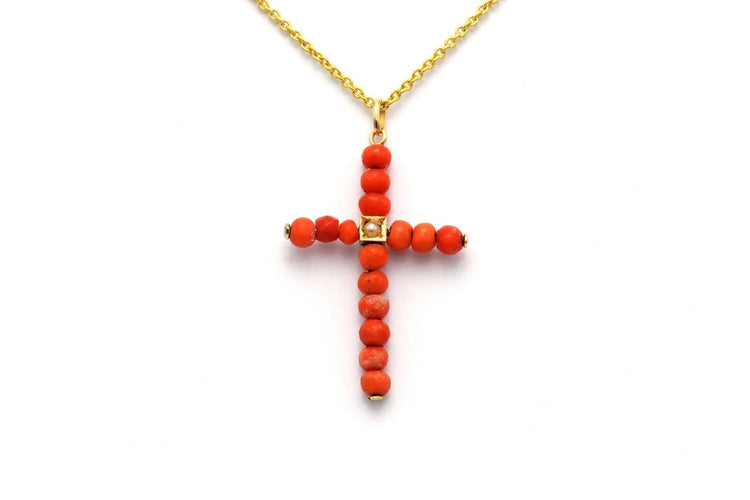 Pendentif Pendentif Art déco en or jaune 18 carats serti de perle et corail 58 Facettes 22966