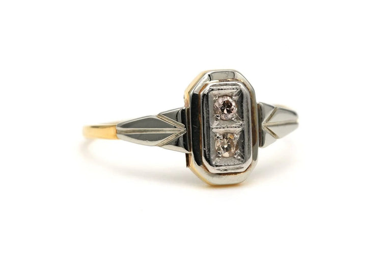 Bague 55 Bague Art déco en or jaune et or blanc 18 carats, diamants 58 Facettes B768