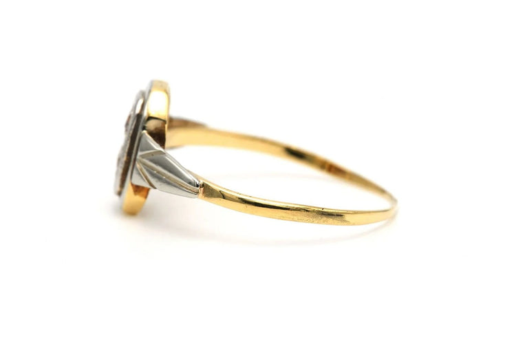 Bague 55 Bague Art déco en or jaune et or blanc 18 carats, diamants 58 Facettes B768