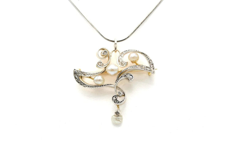 Collier Collier Art nouveau en or jaune 18 carats, argent, perles et diamants 58 Facettes 21134