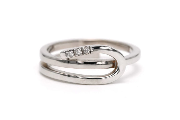 Bague 54 Bague contemporaine en or blanc 18 carats sertie de diamants 58 Facettes B755