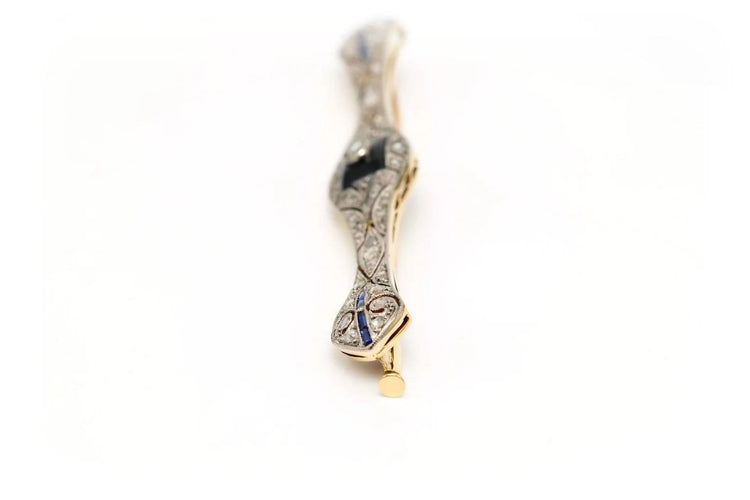 Broche Art déco - Broche en or jaune et blanc, onyx, saphirs et diamants 58 Facettes 23114