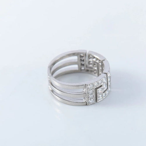 Bague 54 Bague à motifs grecs en platine et diamants 58 Facettes