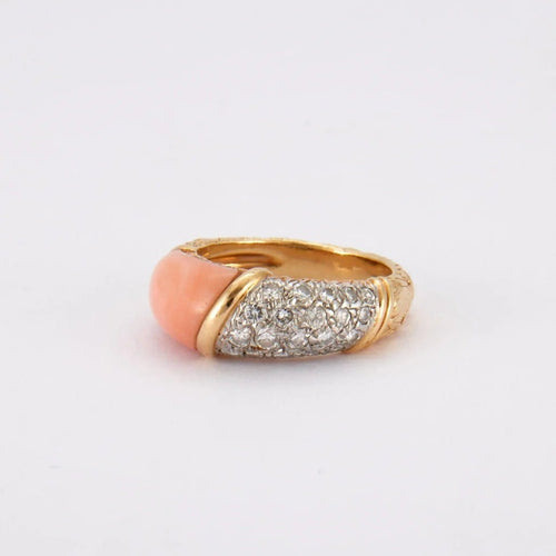Bague 52 Van Cleef & Arpels - Bague en or jaune 18K diamants et corail 58 Facettes