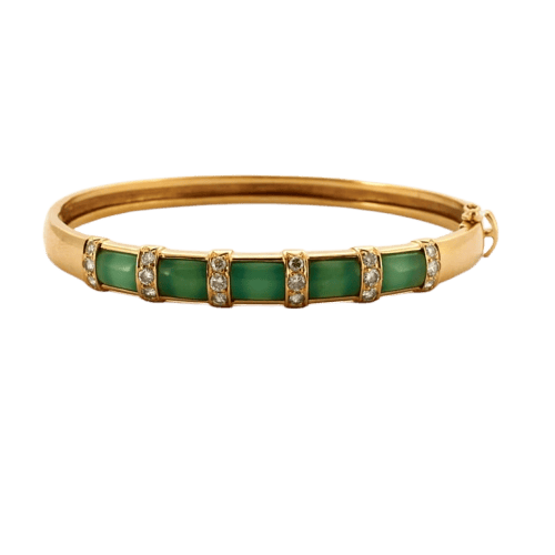 Bracelet Van Cleef & Arpels - Bracelet jonc en or jaune, chrysoprase et diamants 58 Facettes