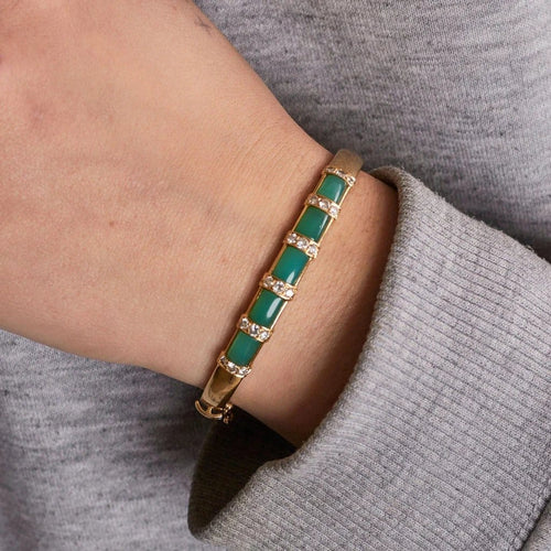 Bracelet Van Cleef & Arpels - Bracelet jonc en or jaune, chrysoprase et diamants 58 Facettes