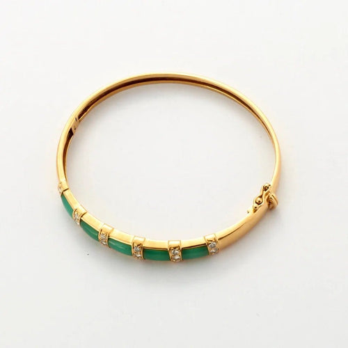 Bracelet Van Cleef & Arpels - Bracelet jonc en or jaune, chrysoprase et diamants 58 Facettes