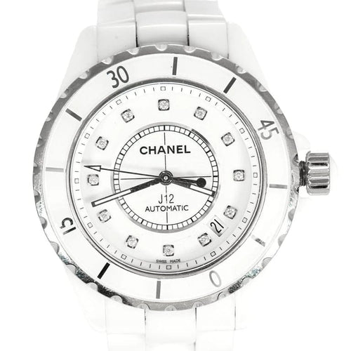 Montre Chanel J12 - Montre en céramique blanche et diamants 58 Facettes