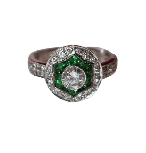 Bague 53 Bague style Art déco en or blanc 18k, diamants et tsavorites 58 Facettes 416